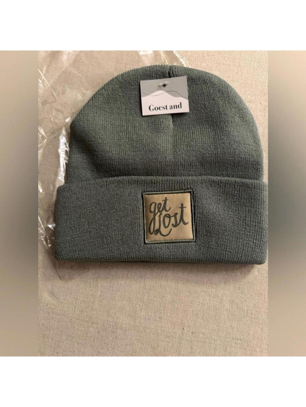 Goest and Gray knit beanie hat with embroidered patch on front "Get Lost" OS NWT